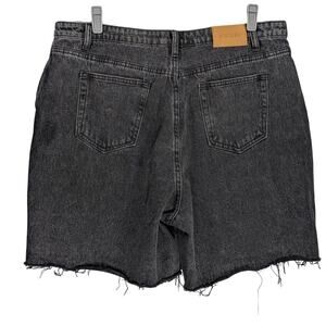 Meshki Denim Shorts Womens 16 Black Boyfriend Cut Off High Waisted Frayed Hem